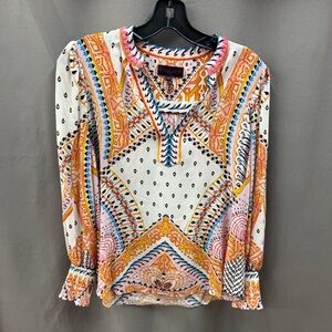 Hale Bob Silk Size Small Orange and Pink Patterned Blouse